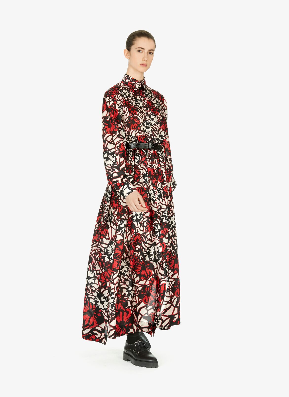 Printed habotai silk shirt-dress  ALAÏA BLACK/RED PRINTED HABOTAI SILK SHIRT-DRESS